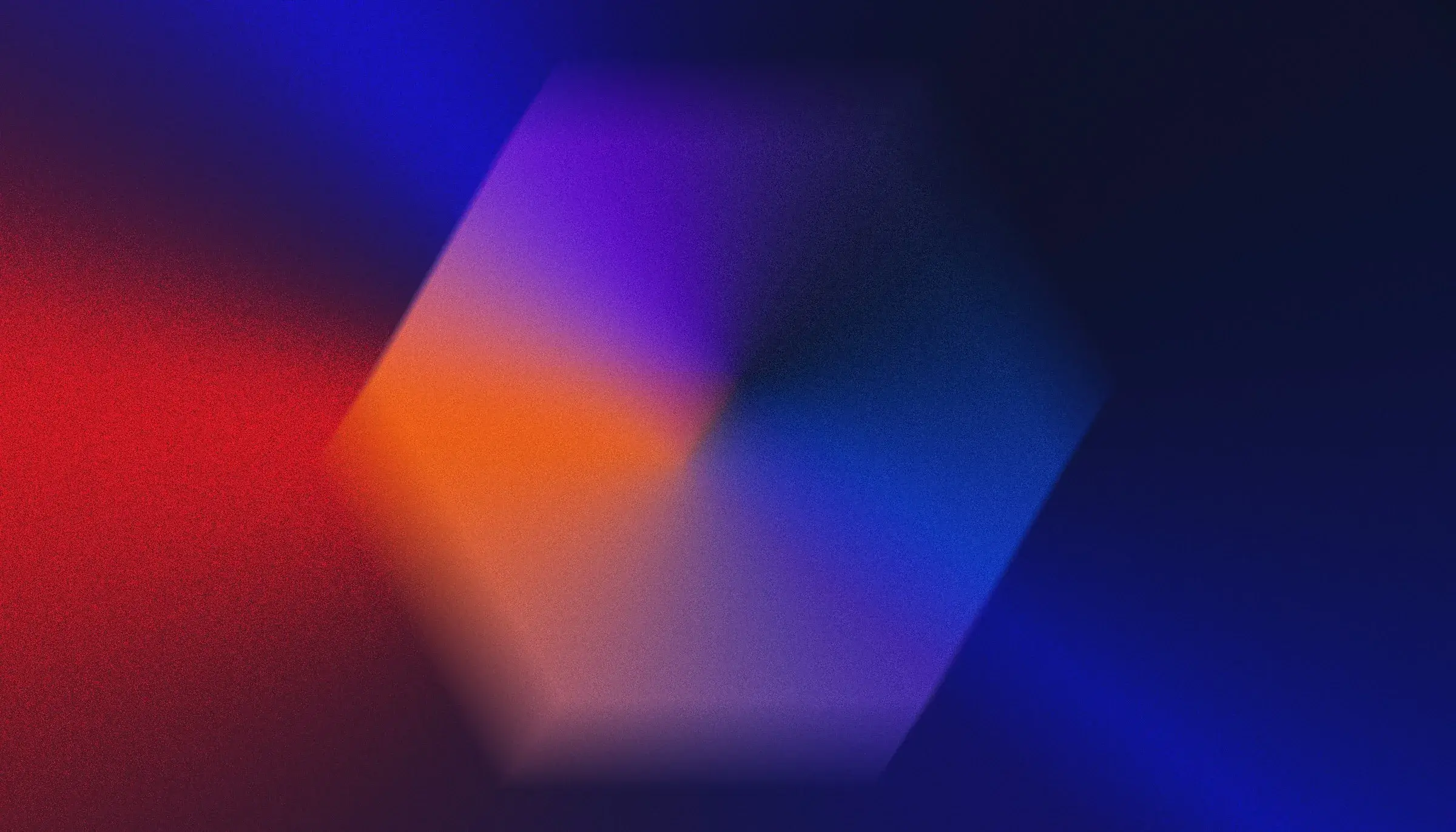 Abstract grainy gradient: a soft hexagon in orange, violet and blue blending into a red and navy background.